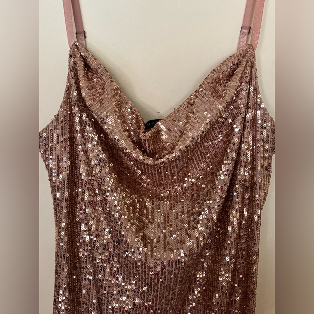 MARINA Women’s Rose Gold Sequin Spaghetti Strap Dress - Picture 4 of 8